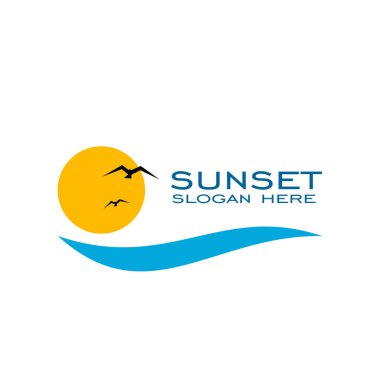 Gün batımı logo tasarımı. okyanus logosu, vektör çizimler