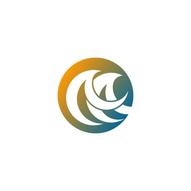 Negatif uzay tasarımı kavramına sahip soyut dalga logosu, ilk harf M, beyaz arkaplanda izole edilmiş..