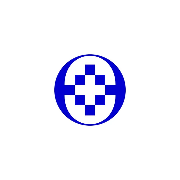 応急処置キットのシンボル 負の空間上の医療十字アイコン 白い背景に隔離された青の色とヘルスケアのロゴデザインコンセプトテンプレート — ストックベクタ