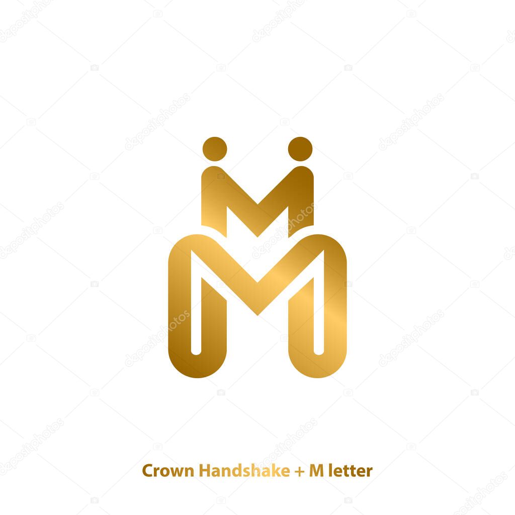 Initial Letter M Graphic Logo Template With Crown And Handshake Vector Illustration Sparkle Golden Logo Design Concept Elegant And Luxury Isolated On White Background Premium Vector In Adobe Illustrator Ai