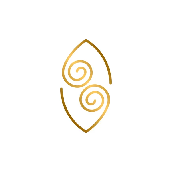 Logo Hoja Creativa Con Color Dorado Brillante Concepto Diseño Lineal — Vector de stock