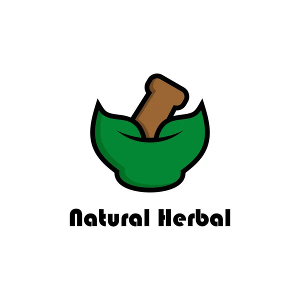 Herb Logo Design Traditionella Växtbaserade Logotyper Blad Skål Och Mortelstöt — Stock vektor