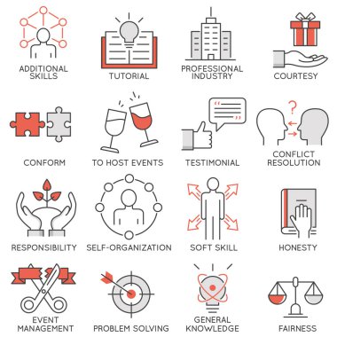 İş yönetimi, strateji, kariyer ilerlemesi ve iş süreçleriyle ilgili düz doğrusal simgeler kümesi. Mono hattı düz piktogramlar ve bilgi grafikleri tasarım elementleri - 2