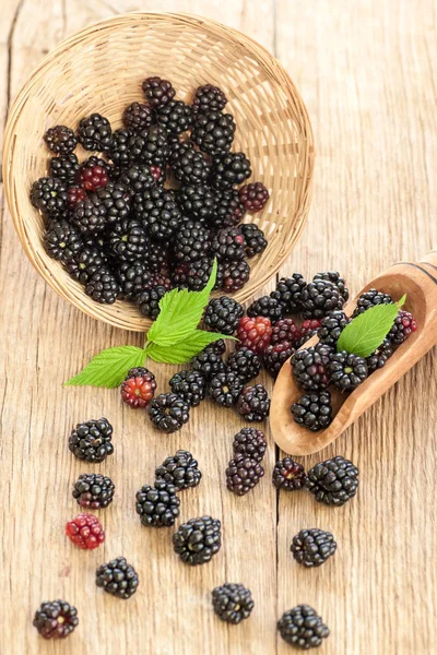 Blackberries Bowl Wooden Rustic Table Natural Berries — Stock Photo, Image