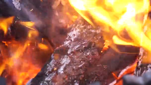 Madera Ardiendo Una Parrilla Hierro Fundido — Vídeo de stock