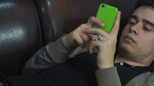 Young Teen Boy Looking Cell Phone Read Text Message — Stock Video