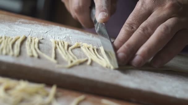 Γυναίκα Χέρια Του Σεφ Κάνει Σπιτικά Noodles Αυγών — Αρχείο Βίντεο