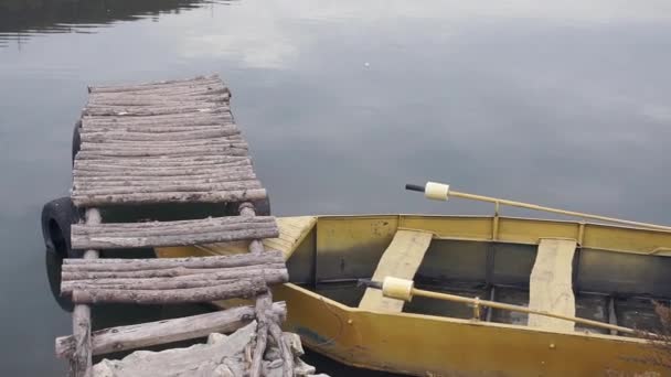 Water Old Wooden Bridge River — Stock Video