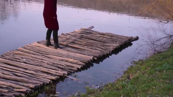 Romantyczna Kobieta Stary Most Patrząc Nią — Wideo stockowe