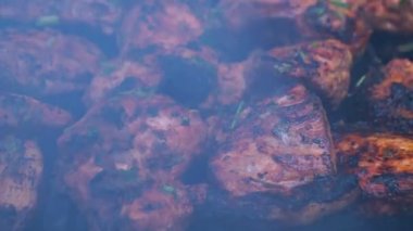 Panjur, taze et kızartma, Tavuk Barbekü, sosis, kebap, Hamburger, sebze.