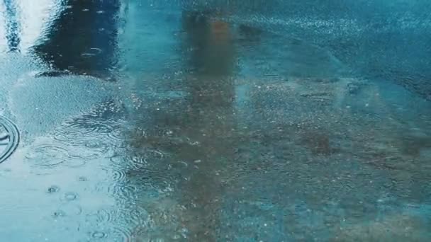 Caem Gotas Chuva Estrada Closeup Tiro Chuva Pesada Estrada Rain — Vídeo de Stock