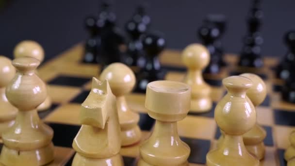 Wooden Chess Pieces Board — Stock Video