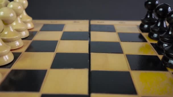 Panning Shot Chess Board Hand Moving Chess Pieces — Stock Video