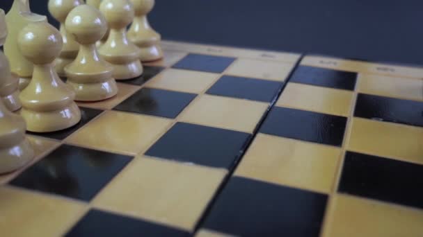 Stock Footage Wooden Chessboard Chess Pieces Top View — Stock Video