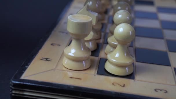 Panning Shot Chess Board Hand Moving Chess Pieces — Stock Video