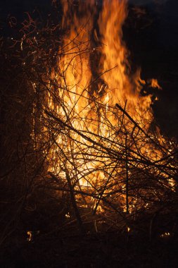 Yangın arka plan gecede alevler.