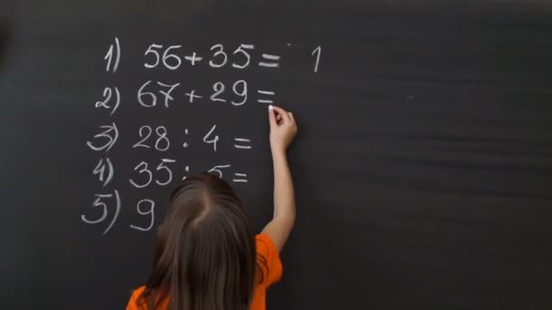 Young Student Writing Complex Mathematical Formula Equation Blackboard — Stock Video