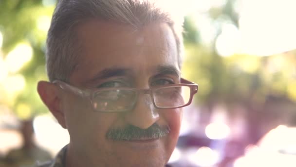 Retrato Hombre Maduro Atractivo Con Gafas Mirando Cámara Sonriendo — Vídeos de Stock
