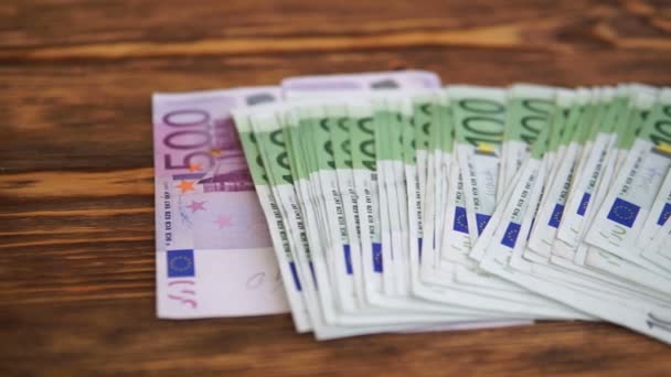 Pile Billets Euros Sur Une Table Extrême Gros Plan — Video