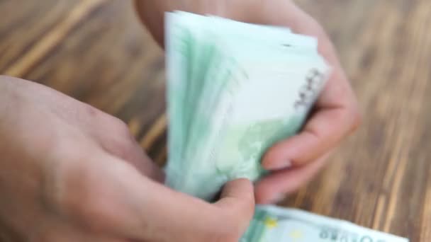 Homme comptant les billets en euros — Video