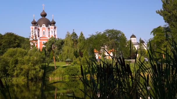 Lago Una Vista Del Monasterio Kurki Moldavia Antiguo Orhei Kurki — Vídeo de stock