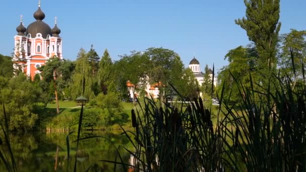 Het Meer Een Uitzicht Het Klooster Kurki Moldavië Oude Orhei — Stockvideo