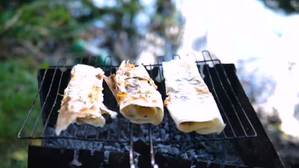 Kebab Com Legumes Assar Grelha — Vídeo de Stock