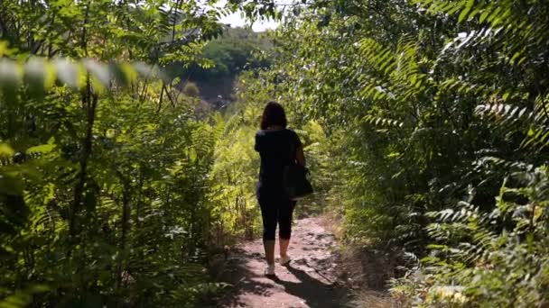 Mujer Moviéndose Sobre Vieja Piedra Pasos Del Antiguo Monasterio Piedra — Vídeo de stock