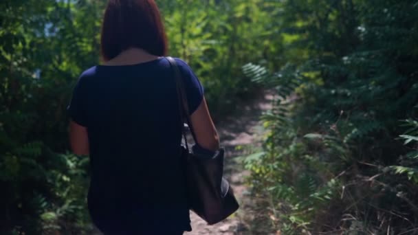 Mujer Moviéndose Sobre Vieja Piedra Pasos Del Antiguo Monasterio Piedra — Vídeo de stock