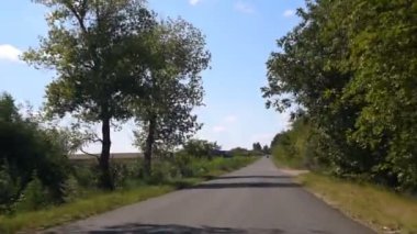 Karayolu boyunca arabayı. Tarım alanları ve sürüş araba arasındaki asfalt yol. Önden görünüm.