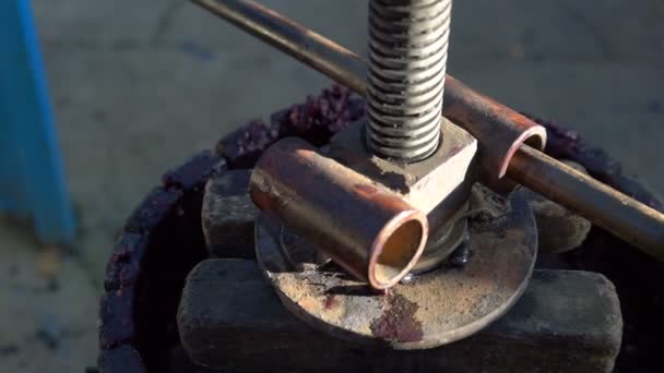 按下撞击葡萄来准备葡萄酒 自制的葡萄酒酿造 摩尔多瓦共和国 — 图库视频影像