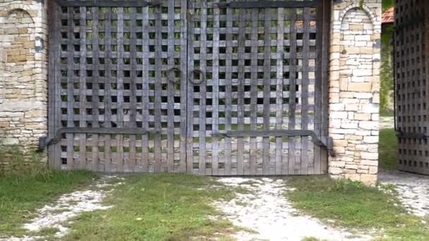 Wooden Gratings Entrance Castle Old Wooden Gate — Stock Video