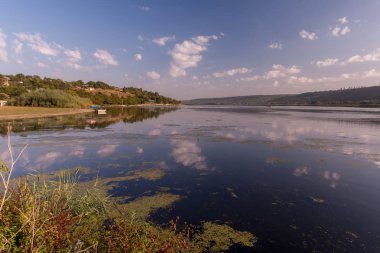 yaz, yatay, nehir, mavi gökyüzü ve yansımaları