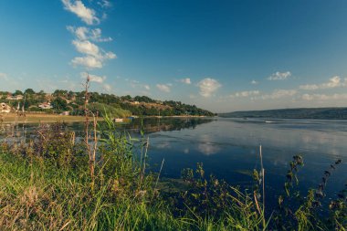 yaz, yatay, nehir, mavi gökyüzü ve yansımaları