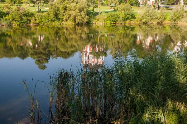 Landscape Lake Kurki Monastery Moldova — Stock Photo, Image