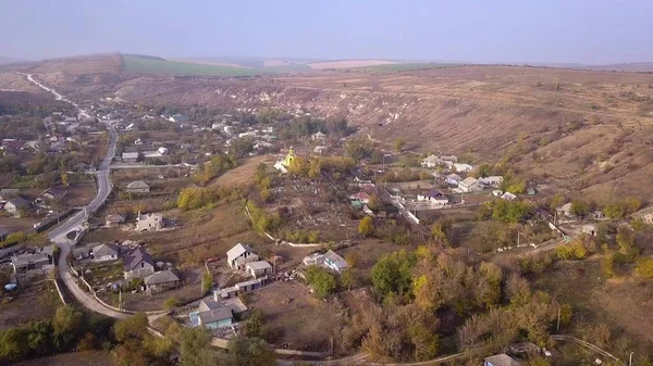 Vlucht Van Camera Kleine Dorp Herfst Landschap Moldavische Republiek Europa — Stockfoto