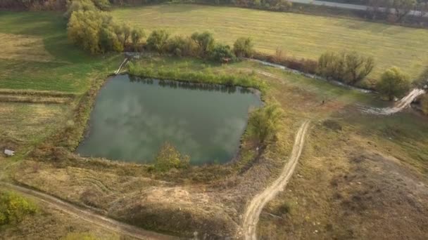 Voar Sobre Pequeno Lago Paisagem Outono — Vídeo de Stock