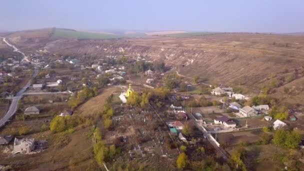 Camera Flight Small Village Autumn Landscape Moldavian Republic Europe — Stock Video