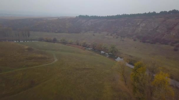 Güzel Sunrisw Kırsal Alanda Nehri Üzerinde Sis Küçük Nehir Üzerinde — Stok video