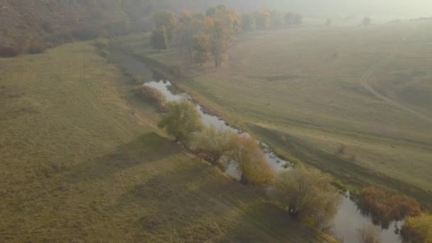 Hermoso Amanecer Sobre Río Área Rural Niebla Sobre Pequeño Río — Vídeo de stock