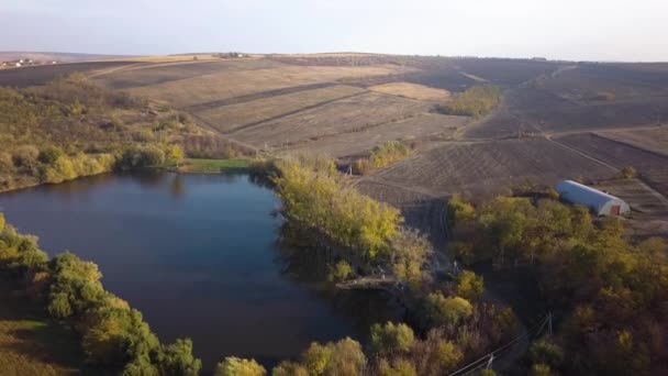 Vlucht Waterplas Herfst Landschap — Stockvideo