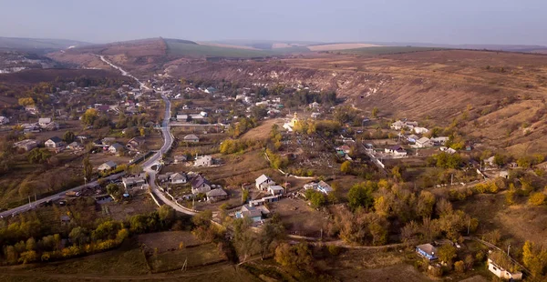 Luchtfoto Uitzicht Klein Dorpje Herfst Landschap Moldavische Republiek Europa — Stockfoto