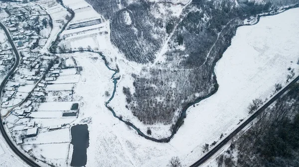 Зимний Вид Воздуха Маленькую Деревню Зимний Пейзаж Молдова — стоковое фото