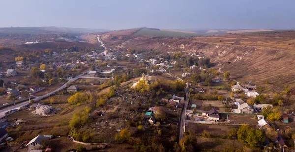 Luchtfoto Uitzicht Klein Dorpje Herfst Landschap Moldavische Republiek Europa — Stockfoto