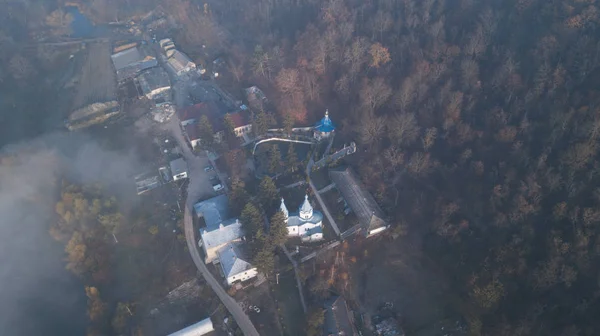 Vue Aérienne Monastère Thiganeshty Dans Brouillard Paysage Automne République Moldova — Photo