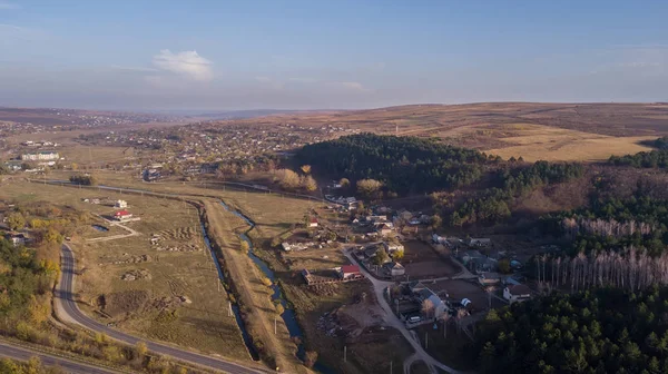 Vista Aérea Sobre Pequeño Pueblo Paisaje Otoño República Moldavia Europa — Foto de Stock