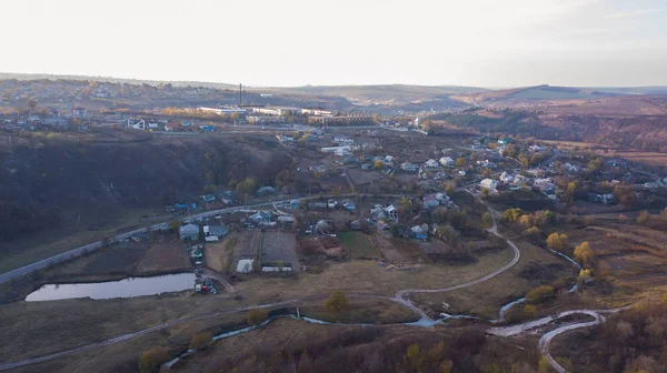 Luchtfoto Uitzicht Klein Dorpje Herfst Landschap Moldavische Republiek Europa — Stockfoto