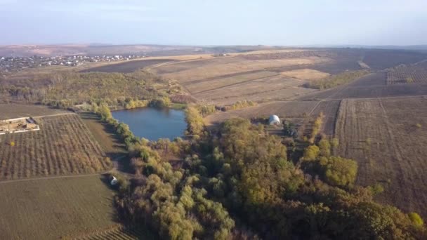 Vuelo Sobre Pequeño Lago Paisaje Otoñal — Vídeos de Stock