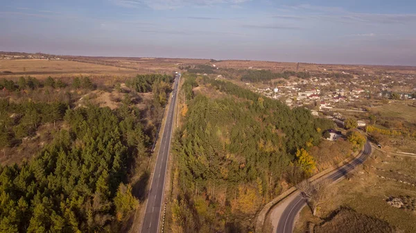 Vista Aérea Carretera Través Del Bosque Otoño Imágenes — Foto de Stock