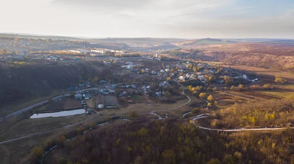 Luchtfoto Uitzicht Klein Dorpje Herfst Landschap Moldavische Republiek Europa — Stockfoto